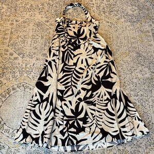 Tropical Black and Cream Halter Dress